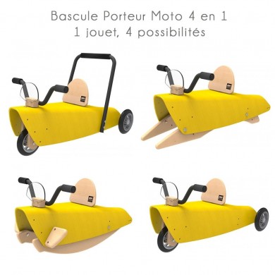 Bascule Porteur Moto 4 en 1 jaune - Chou Du Volant