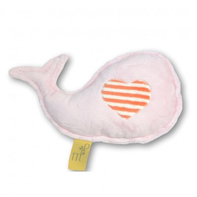 Doudou bébé baleine rose bébé rayures melon - Moncalin
