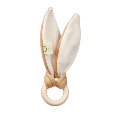 Hochet oreilles de lapin avec anneau de dentition - Wooly Organic